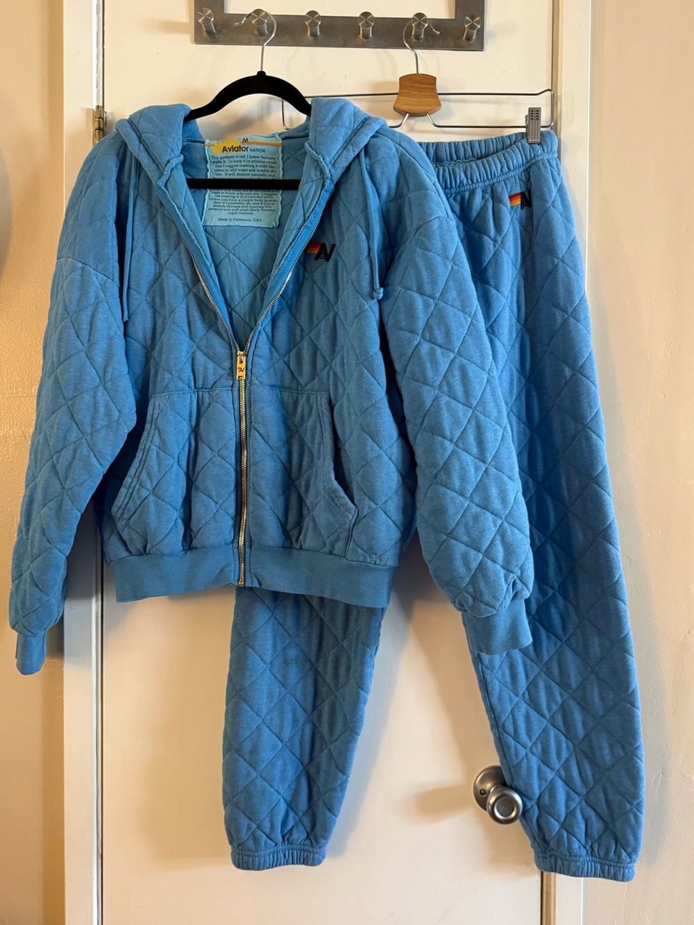 Aviator Nation Quilted Zip Hoodie and Sweatpants in Ocean Blue